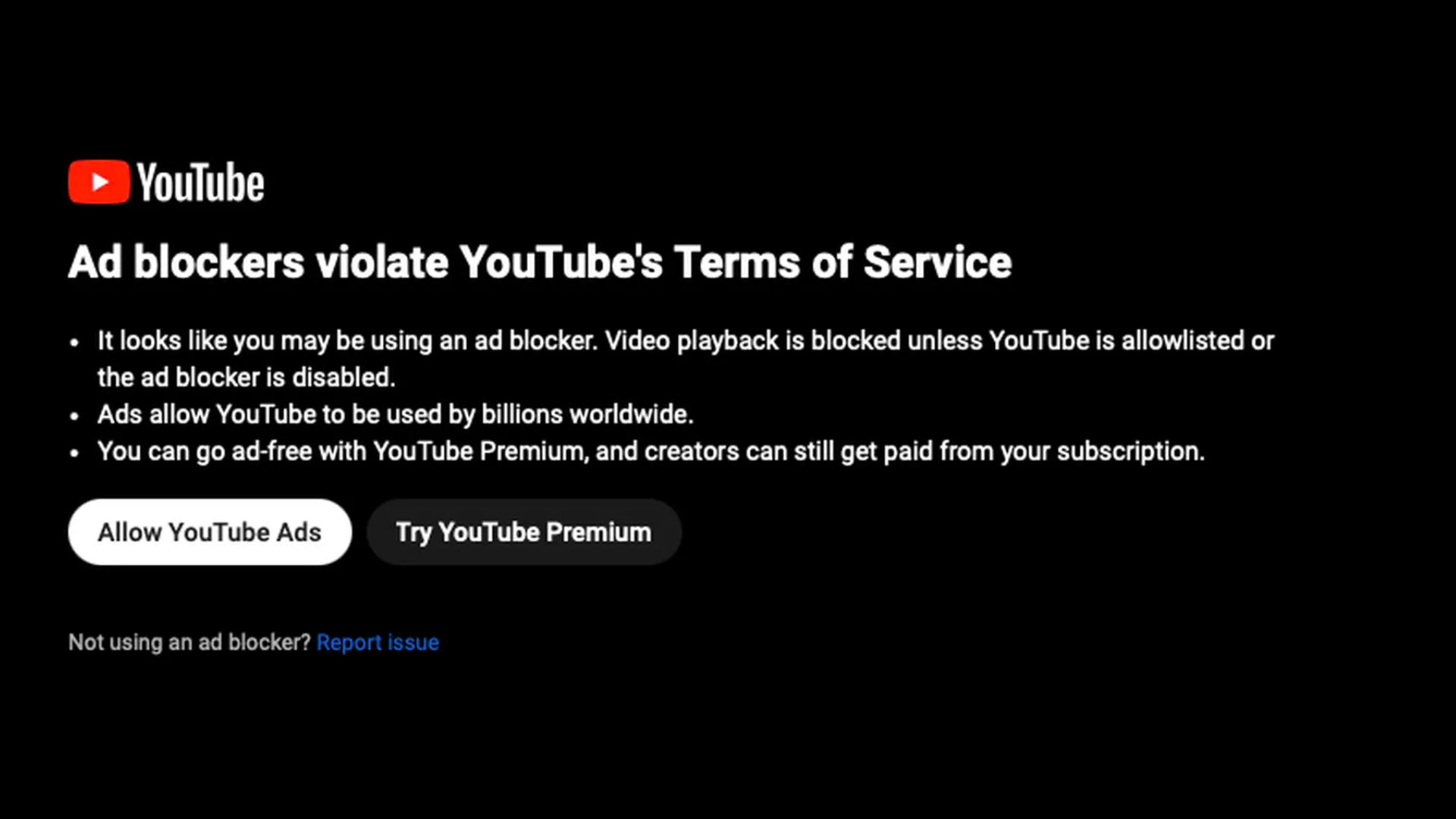 YouTube Stops Video Playback Upon Detecting Ad Blockers, Suggests Upgrading To Premium